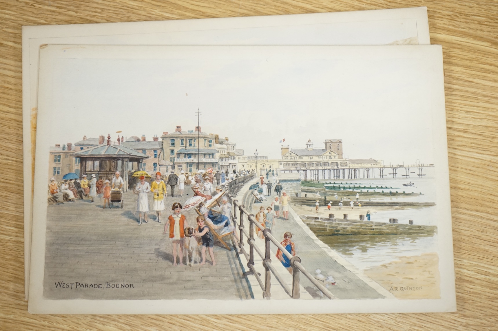 Alfred Robert Quinton (1853-1934), a set of six original watercolours for post card designs, Sussex coast views to include West a parade Bognor, Beachy Head, Eastbourne and Marine Gardens, West Worthing, each signed and